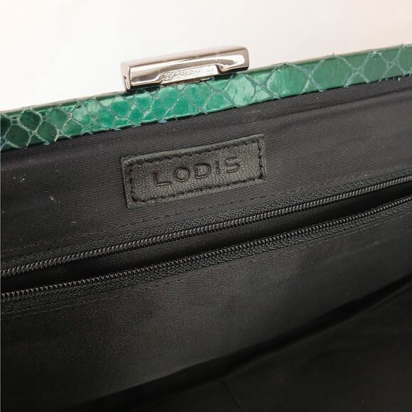 Lodis Framed Clutch Purse Green Leather Croc - Picture 7 of 7